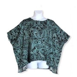XL East 5th black aqua poncho Caftan pop over Top